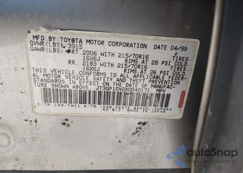 1999 Toyota Rav4 z USA, uszkodzony, nr VIN JT3GP10V2X0040171